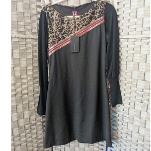 Save the Queen! Leopard Print Mixed Media Mini Shift Dress‎ Black Med Gothic NWT